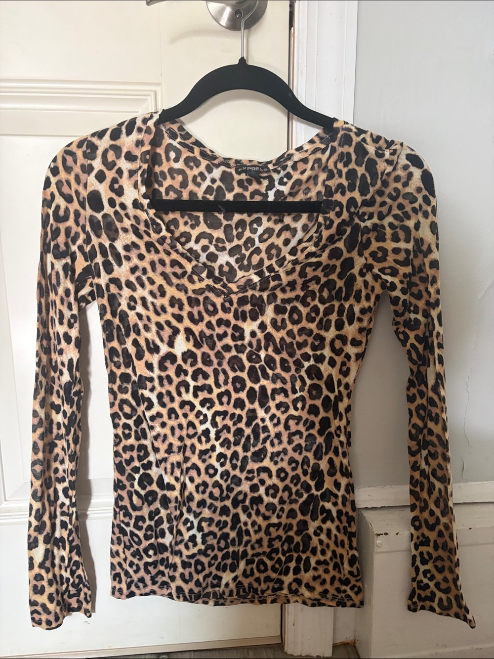 Express Leopard Print V-Neck Top - Brown & Black